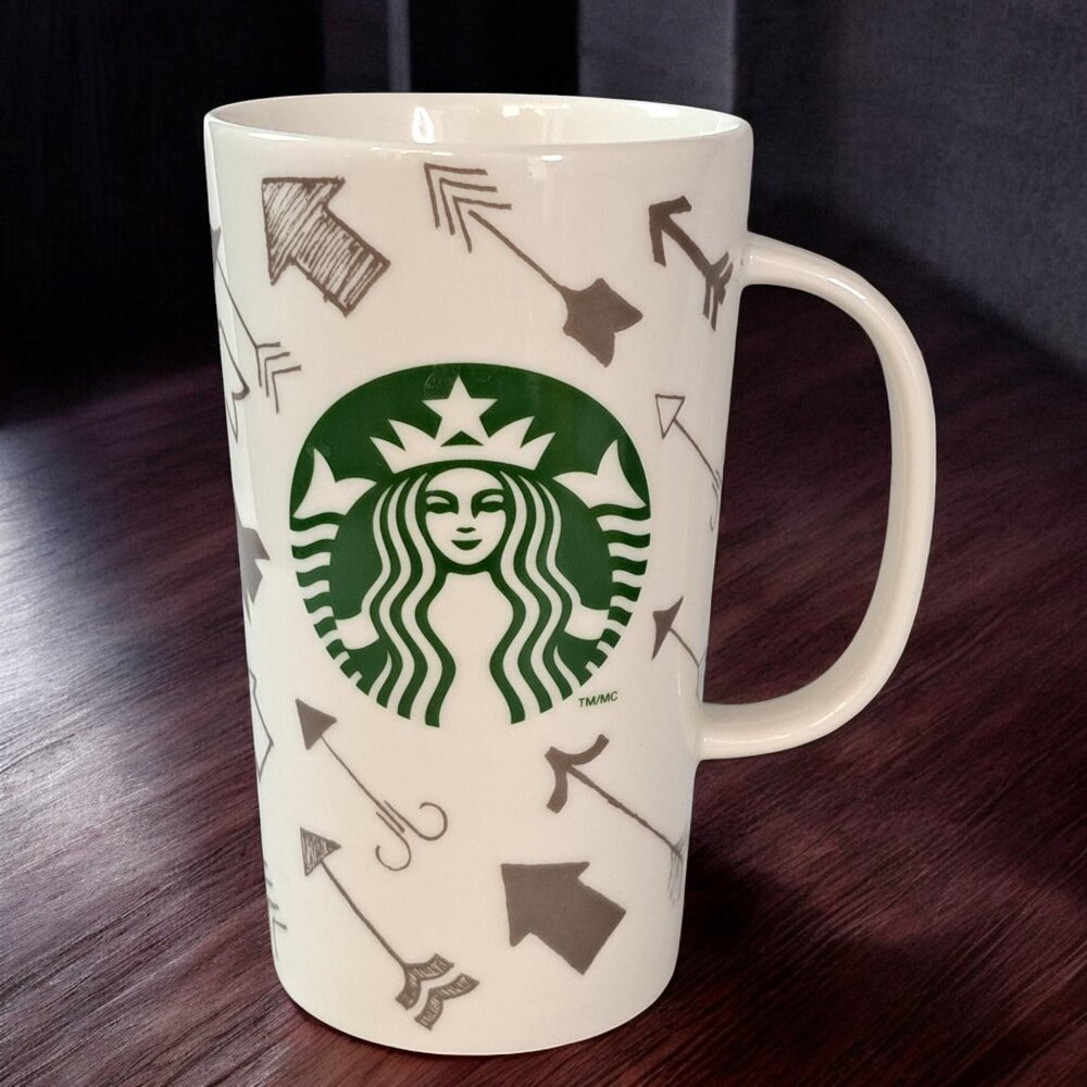 2014 STARBUCKS Tall Mug Arrows With Heart Custom/Special Valentines Day 16 oz.